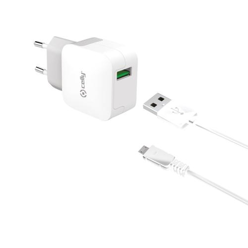 Celly Travel Adapter 2.4A - Φορτιστής MicroUSB - White (TCUSBMICRO)