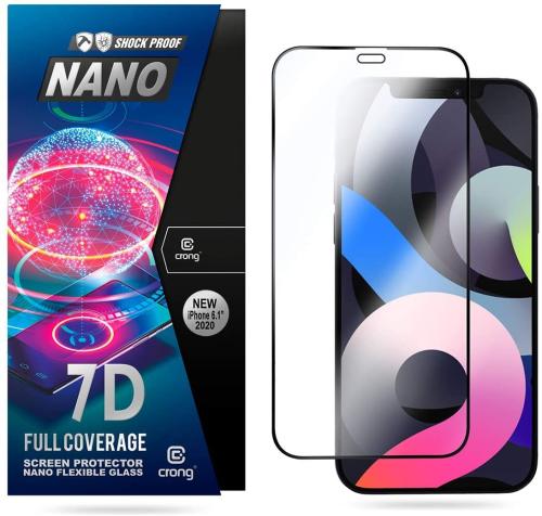 Crong 7D Nano Flexible Glass - Fullface Αντιχαρακτικό Υβριδικό Γυαλί Οθόνης Apple iPhone 12 / 12 Pro - Black - 0.3mm (CRG-7DNANO-IP61)