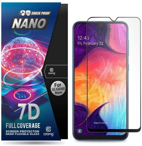 Crong 7D Nano Flexible Glass - Fullface Αντιχαρακτικό Υβριδικό Γυαλί Οθόνης Samsung Galaxy A50 / A30 - Black - 0.3mm (CRG-7DNANO-SGA50)