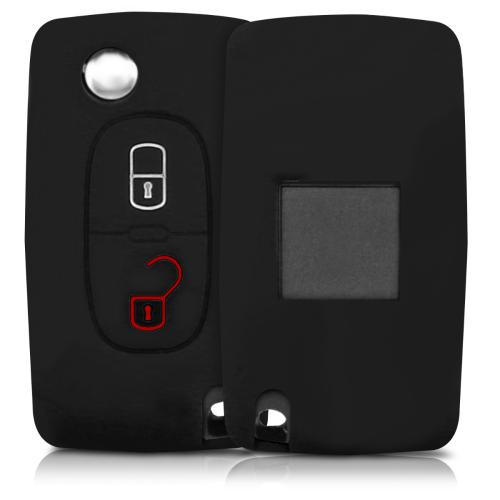 KW Silicone Θήκη Κλειδιού Peugeot Citroen - 2 Κουμπιά - Black (43668.01)