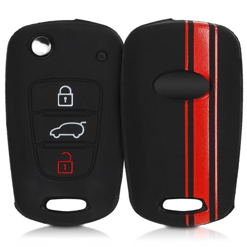 KW Θήκη Κλειδιού Hyundai - Σιλικόνη - 3 Κουμπιά - Red / Black (45645.02)