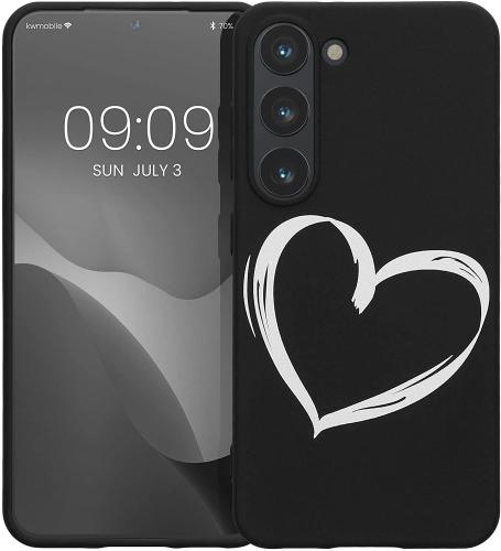 KWmobile Θήκη Σιλικόνης Samsung Galaxy S23 - Brushed Heart / White / Black (60332.02)