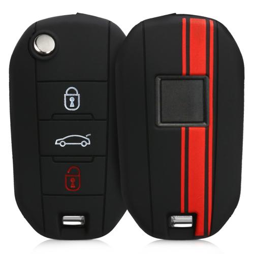 KW Mobile Θήκη Σιλικόνης Κλειδιού Peugeot Citroen - 3 κουμπιά - Red / Black (46051.01)