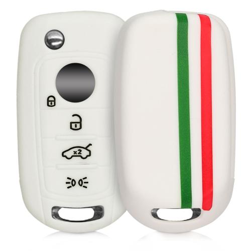 KW Silicone Θήκη Κλειδιού Fiat - 4 Κουμπιά - Λευκό/ Κόκκινες-Πράσινες ρίγες (45567.02)