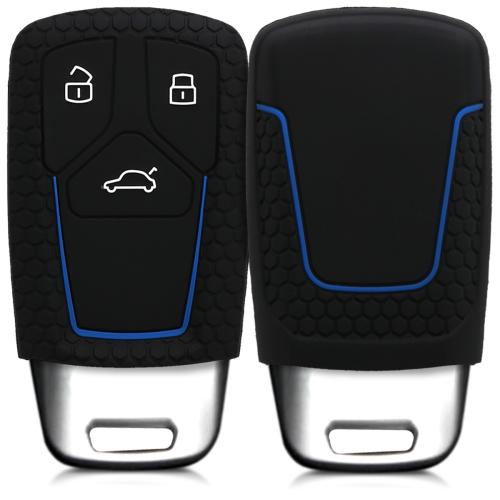 kw Θήκη κλειδιού Audi - Σιλικόνη- 3 κουμπιά - μαύρο/μπλε (43623.17)
