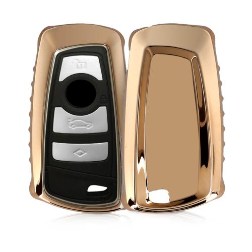 KW Θήκη Κλειδιού BMW - Σιλικόνη - 3 Κουμπιά - Keyless Go - Gold High Gloss (44262.92)