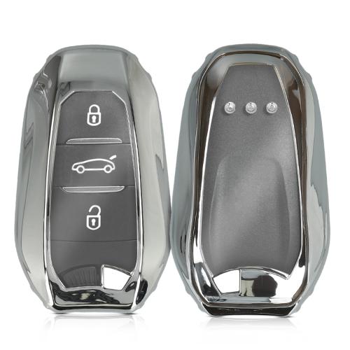 KW Θήκη Κλειδιού Σιλικόνης Peugeot Citroen - 3 Κουμπιά - Silver High Gloss (49071.94)