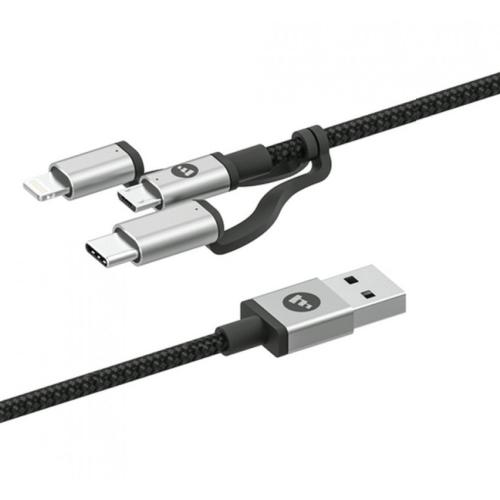Mophie Καλώδιο Φόρτισης & Μεταφοράς Δεδομένων 3 in 1 USB σε Micro / Lightining / Type-C - 1m - Black (409903220)