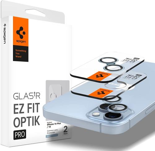 Spigen GLAS.tR EZ Fit OPTIK Pro Camera Lens Protector - Αντιχαρακτικό Προστατευτικό Γυαλί για Φακό Κάμερας Apple iPhone 14 / 14 Plus - 2 Τεμάχια - Blue (AGL05602)