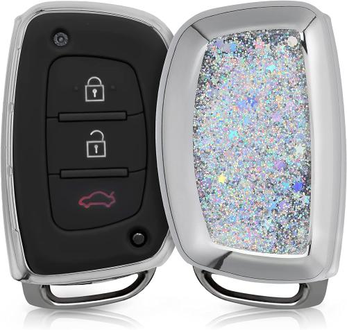 KW Θήκη Κλειδιού Hyundai Kia - Σιλικόνη - 3 Κουμπιά - Keyless Go - Stars Snow Globe / Silver / Metallic Silver (55589.01)