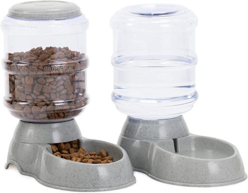 Navaris Automatic Pet Feeder Dispenser Set - Σετ με 2 Διανομείς Φαγητού και Νερού για Κατοικίδιο - 3.8L - Dark Grey (48332.19)