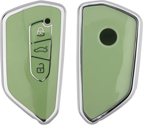 KW Θήκη Κλειδιού VW Golf 8 - Σιλικόνη - 3 Κουμπιά - Green / Silver (56005.08)