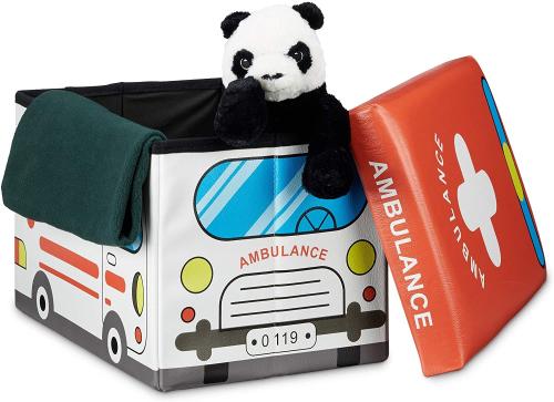 Relaxdays Πτυσσόμενο Παιδικό Σκαμπό / Κουτί με Αποθηκευτικό Χώρο για Παιχνίδια - Ambulance (10020376_547)
