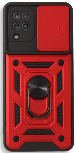 Bodycell Armor Slide - Ανθεκτική Θήκη Samsung Galaxy A12 με Κάλυμμα για την Κάμερα & Μεταλλικό Ring Holder - Red (5206015003684)