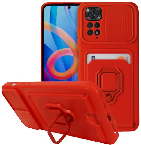 Bodycell Multifunction - Ανθεκτική Θήκη Xiaomi Redmi Note 11 Pro με Λουράκι Λαιμού / Κάλυμμα Κάμερας / Ring Holder / Υποδοχή Κάρτας - Red (5206015012327)