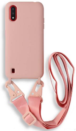 Bodycell Θήκη Σιλικόνης με Λουράκι Λαιμού - Samsung Galaxy A01 - Pink (5206015000447)