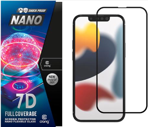 Crong 7D Nano Flexible Glass - Fullface Αντιχαρακτικό Υβριδικό Γυαλί Οθόνης Apple iPhone 13 mini - Black - 0.3mm (CRG-7DNANO-IP13M)