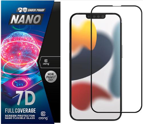 Crong 7D Nano Flexible Glass - Fullface Αντιχαρακτικό Υβριδικό Γυαλί Οθόνης Apple iPhone 14 / 13 / 13 Pro - Black - 0.3mm (CRG-7DNANO-IP13P)