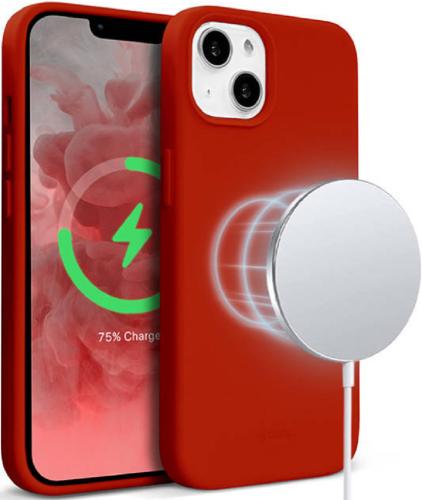 Crong Color Magnetic Θήκη MagSafe Premium Σιλικόνης Apple iPhone 13 - Red (CRG-COLRM-IP1361-RED)