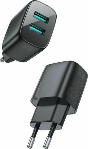 Joyroom Mini Fast Dual Ports Network Charger - Ταχυφορτιστής Ταξιδιού / Αντάπτορας Με 2 x USB-A - 2.4A / 12W - Black (L-2A123)