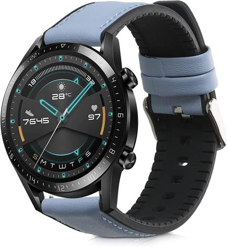 KW Δερμάτινο Λουράκι (22mm) με Σιλικόνη - Huawei Watch GT / GT2 46mm - Blue / Grey (55891.206)
