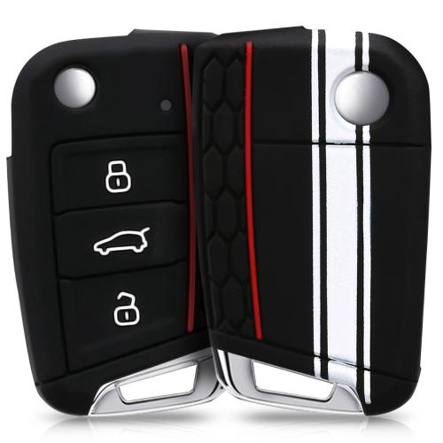 KW Silicone Θήκη Κλειδιού VW Golf 7 (MK7) - 3 Κουμπιά - White / Black (42888.10)