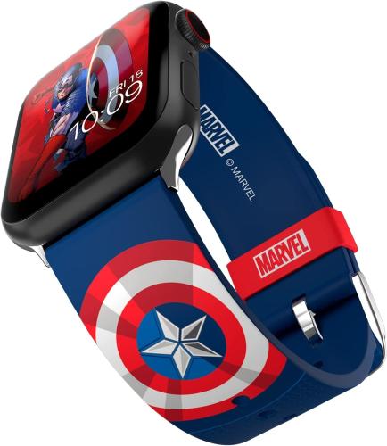 MobyFox Marvel Avengers - Universal Λουράκι Σιλικόνης για Όλα τα Apple Watch & Smartwatches (22mm) με 20 Digital Watch Faces για iOS - Captain America Insignia (810083250762)