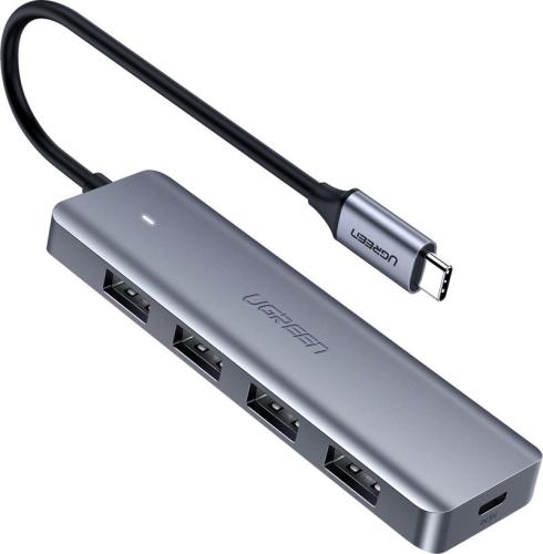 Ugreen USB 3.0 4 Ports Hub - Αντάπτορας Type-C σε 4 x USB 3.0 / 1 x Micro-USB - Gray (70336)