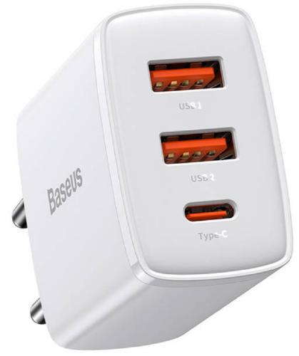 Baseus Compact Quick Charger - Φορτιστής Ταξιδιού με 2 x USB-A / 1 x Type-C - 30W - White (CCXJ-E02)