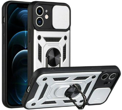 Bodycell Armor Slide - Ανθεκτική Θήκη Apple iPhone 12 με Κάλυμμα για την Κάμερα & Μεταλλικό Ring Holder - Silver (5206015013775)