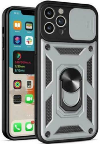 Bodycell Armor Slide - Ανθεκτική Θήκη Apple iPhone 12 Pro Max με Κάλυμμα για την Κάμερα & Μεταλλικό Ring Holder - Silver (5206015013799)