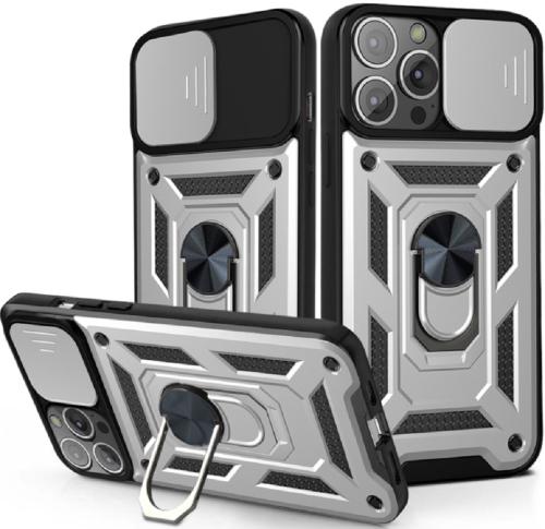 Bodycell Armor Slide - Ανθεκτική Θήκη Apple iPhone 13 Pro με Κάλυμμα για την Κάμερα & Μεταλλικό Ring Holder - Silver (5206015013829)
