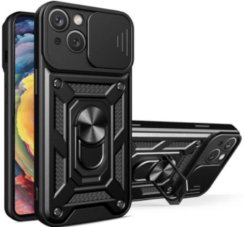 Bodycell Armor Slide - Ανθεκτική Θήκη Apple iPhone 14 Plus με Κάλυμμα για την Κάμερα & Μεταλλικό Ring Holder - Black (5206015013881)