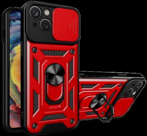 Bodycell Armor Slide - Ανθεκτική Θήκη Apple iPhone 14 Plus με Κάλυμμα για την Κάμερα & Μεταλλικό Ring Holder - Red (5206015013898)