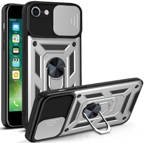 Bodycell Armor Slide - Ανθεκτική Θήκη Apple iPhone SE 2022 / 2020 / 8 / 7 με Κάλυμμα για την Κάμερα & Μεταλλικό Ring Holder - Silver (5206015018992)