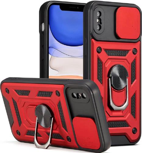 Bodycell Armor Slide - Ανθεκτική Θήκη Apple iPhone XS Max με Κάλυμμα για την Κάμερα & Μεταλλικό Ring Holder - Red (5206015014062)