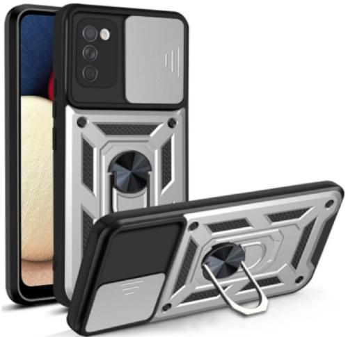 Bodycell Armor Slide - Ανθεκτική Θήκη Samsung Galaxy A02s με Κάλυμμα για την Κάμερα & Μεταλλικό Ring Holder - Silver (5206015014079)