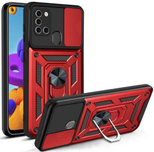 Bodycell Armor Slide - Ανθεκτική Θήκη Samsung Galaxy A21s με Κάλυμμα για την Κάμερα & Μεταλλικό Ring Holder - Red (5206015004100)