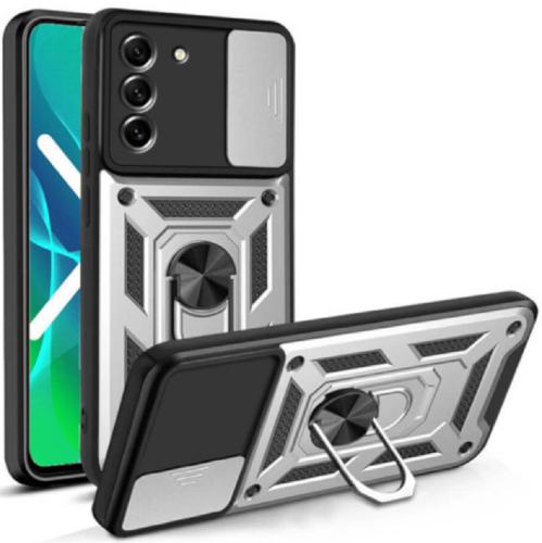 Bodycell Armor Slide - Ανθεκτική Θήκη Samsung Galaxy S22 5G με Κάλυμμα για την Κάμερα & Μεταλλικό Ring Holder - Silver (5206015014567)