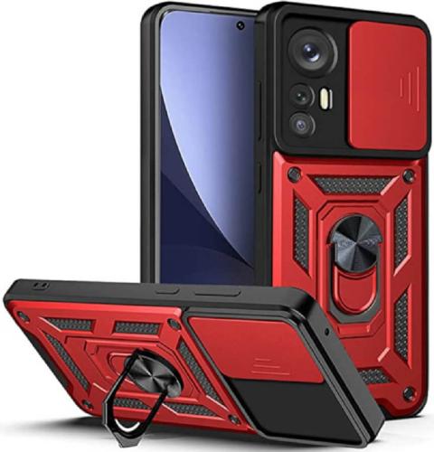Bodycell Armor Slide - Ανθεκτική Θήκη Xiaomi 12 / 12X με Κάλυμμα για την Κάμερα & Μεταλλικό Ring Holder - Red (5206015014741)