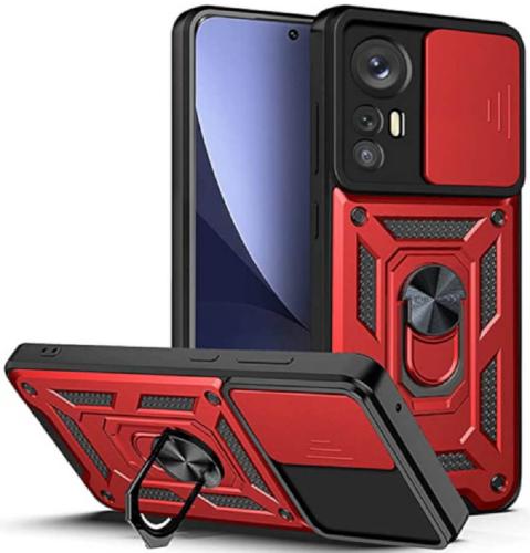 Bodycell Armor Slide - Ανθεκτική Θήκη Xiaomi 12 Pro με Κάλυμμα για την Κάμερα & Μεταλλικό Ring Holder - Red (5206015014727)