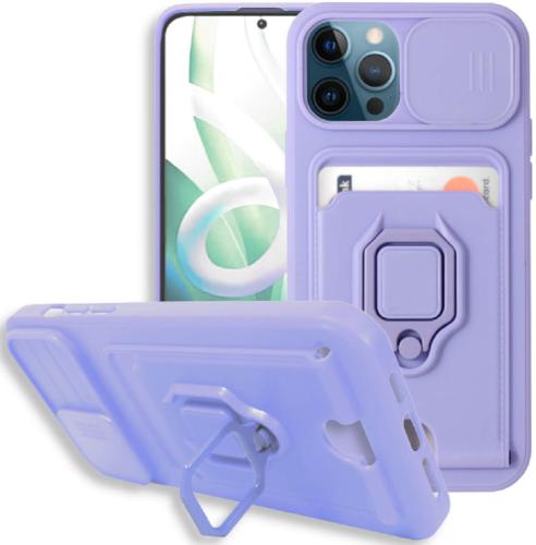 Bodycell Multifunction - Ανθεκτική Θήκη Apple iPhone 12 / 12 Pro με Λουράκι Λαιμού / Κάλυμμα Κάμερας / Ring Holder / Υποδοχή Κάρτας - Purple (5206015004582)