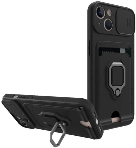 Bodycell Multifunction - Ανθεκτική Θήκη Apple iPhone 14 με Λουράκι Λαιμού / Κάλυμμα Κάμερας / Ring Holder / Υποδοχή Κάρτας - Black (5206015016301)