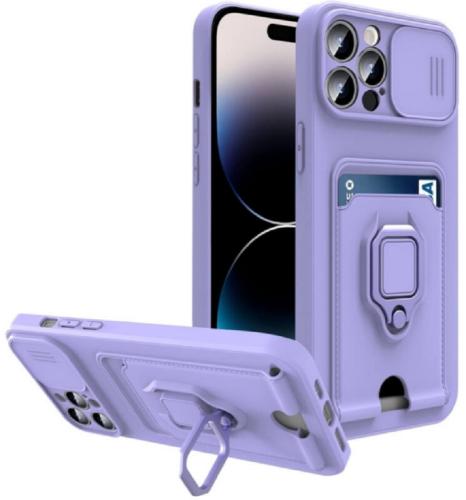 Bodycell Multifunction - Ανθεκτική Θήκη Apple iPhone 14 Pro Max με Λουράκι Λαιμού / Κάλυμμα Κάμερας / Ring Holder / Υποδοχή Κάρτας - Purple (5206015016417)