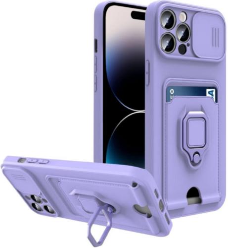 Bodycell Multifunction - Ανθεκτική Θήκη Apple iPhone 14 Pro με Λουράκι Λαιμού / Κάλυμμα Κάμερας / Ring Holder / Υποδοχή Κάρτας - Purple (5206015016387)