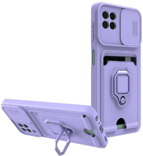 Bodycell Multifunction - Ανθεκτική Θήκη Samsung Galaxy A22 5G με Λουράκι Λαιμού / Κάλυμμα Κάμερας / Ring Holder / Υποδοχή Κάρτας - Purple (5206015012563)