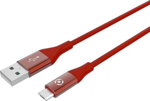 Celly Color Data Cable - Καλώδιο Φόρτισης και Μεταφοράς Δεδομένων USB-A σε MicroUSB - 150cm - 2.4A - Red (USBMICROCOLORRD)