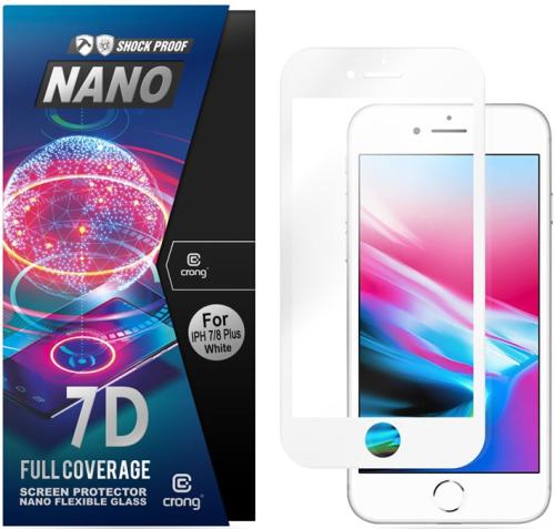Crong 7D Nano Flexible Glass - Fullface Αντιχαρακτικό Υβριδικό Γυαλί Οθόνης Apple iPhone 8 Plus / 7 Plus - White - 0.3mm (CRG-7DNANO-IP8PWHT)