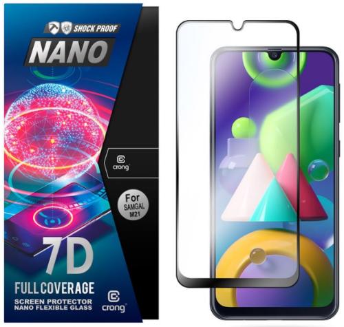 Crong 7D Nano Flexible Glass - Fullface Αντιχαρακτικό Υβριδικό Γυαλί Οθόνης Samsung Galaxy M21 - Black - 0.3mm (CRG-7DNANO-SGM21)