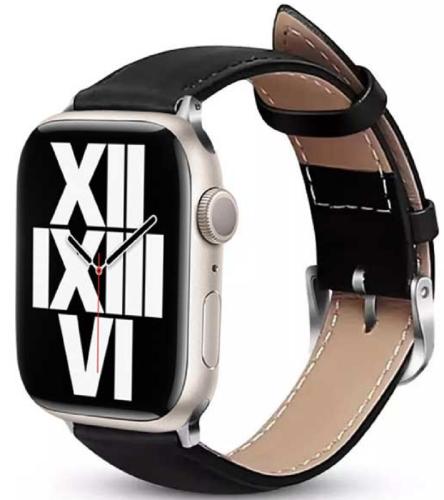 Crong Noble Band - Δερμάτινο Λουράκι Apple Watch Ultra/SE/8/7/6/5/4 (49/45/44mm) - Black (CRG-44NOB-BLK)